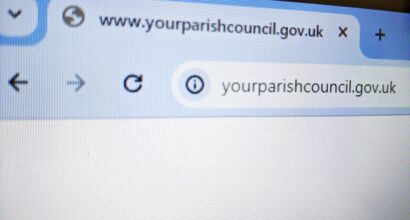 A screenshot of a web browser showing a parish council website address.